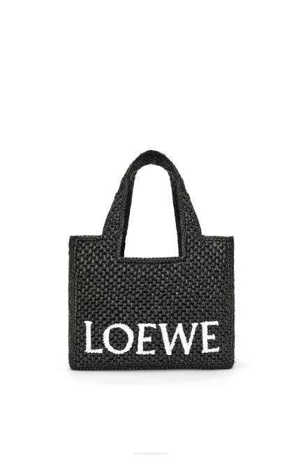 Black Small Font Tote in raffia Loewe 84PR53 Women