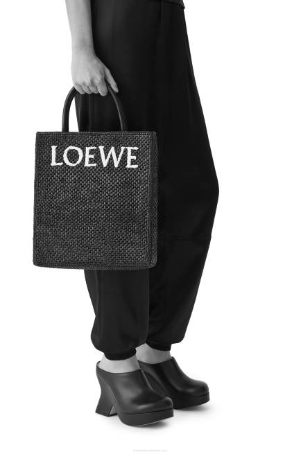 Black/White Standard A4 Tote bag in raffia Loewe 84PR73 Women