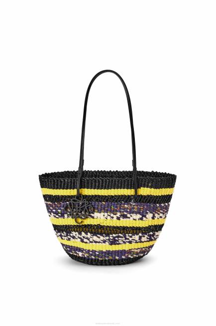 Black/Yellow Basket Tote in elephant grass and calfskin Loewe 84PR96 Women