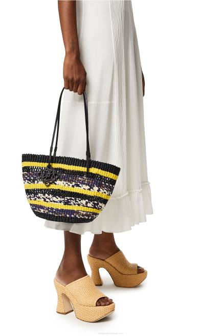 Black/Yellow Basket Tote in elephant grass and calfskin Loewe 84PR96 Women