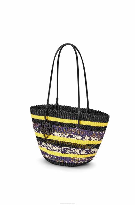 Black/Yellow Basket Tote in elephant grass and calfskin Loewe 84PR96 Women