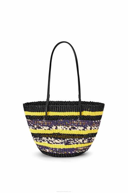 Black/Yellow Basket Tote in elephant grass and calfskin Loewe 84PR96 Women