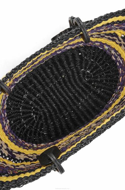 Black/Yellow Basket Tote in elephant grass and calfskin Loewe 84PR96 Women