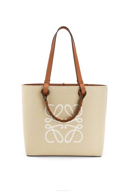 Ecru/Tan Anagram Tote bag in jacquard and calfskin Loewe 84PR122 Women