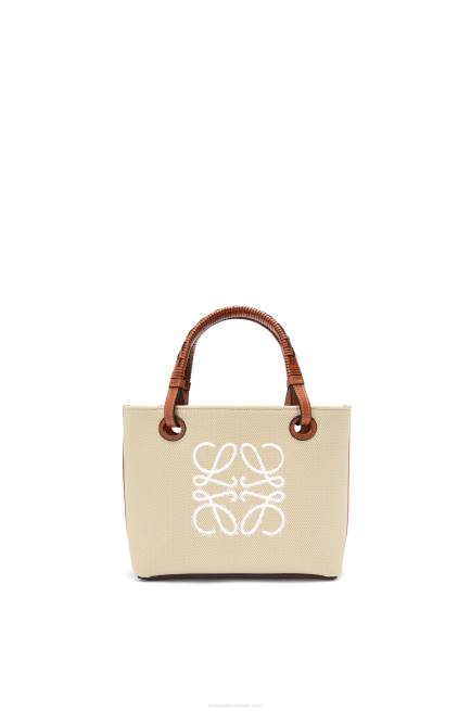Ecru/Tan Mini Anagram Tote bag in jacquard and calfskin Loewe 84PR128 Women