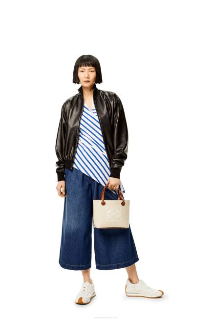 Ecru/Tan Mini Anagram Tote bag in jacquard and calfskin Loewe 84PR128 Women