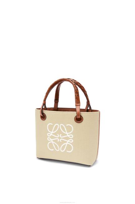Ecru/Tan Mini Anagram Tote bag in jacquard and calfskin Loewe 84PR128 Women