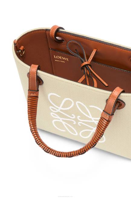 Ecru/Tan Mini Anagram Tote bag in jacquard and calfskin Loewe 84PR128 Women
