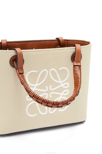 Ecru/Tan Mini Anagram Tote bag in jacquard and calfskin Loewe 84PR128 Women