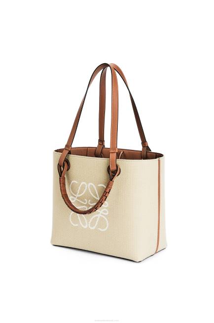 Ecru/Tan Small Anagram Tote bag in jacquard and calfskin Loewe 84PR121 Women
