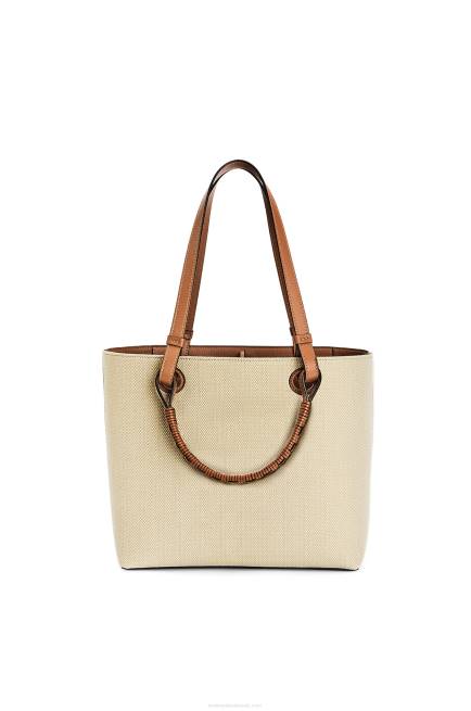 Ecru/Tan Small Anagram Tote bag in jacquard and calfskin Loewe 84PR121 Women