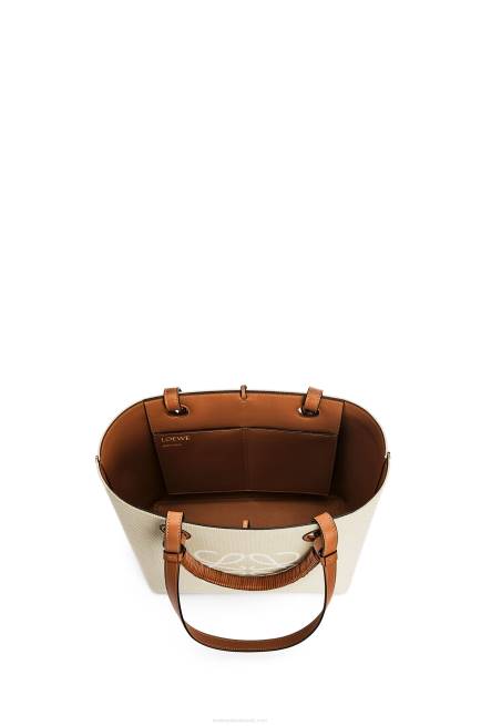 Ecru/Tan Small Anagram Tote bag in jacquard and calfskin Loewe 84PR121 Women