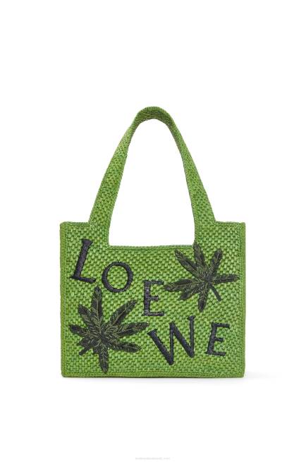 Green Leaf Font Tote in raffia Loewe 84PR31 Women
