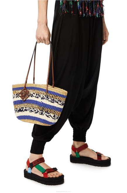 Natural/Blue Basket Tote in elephant grass and calfskin Loewe 84PR95 Women