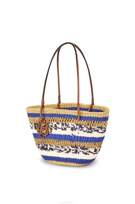 Natural/Blue Basket Tote in elephant grass and calfskin Loewe 84PR95 Women