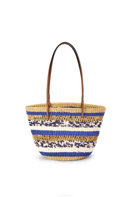 Natural/Blue Basket Tote in elephant grass and calfskin Loewe 84PR95 Women