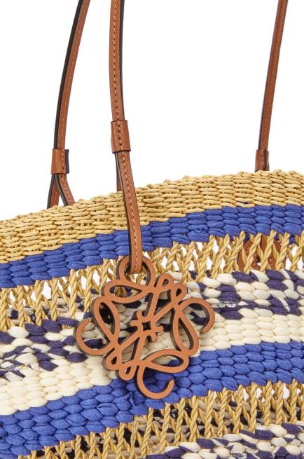 Natural/Blue Basket Tote in elephant grass and calfskin Loewe 84PR95 Women