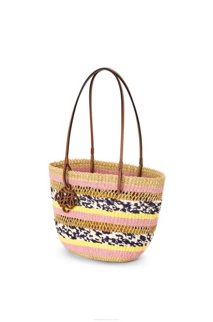 Natural/Pink Tulip Basket Tote in elephant grass and calfskin Loewe 84PR94 Women