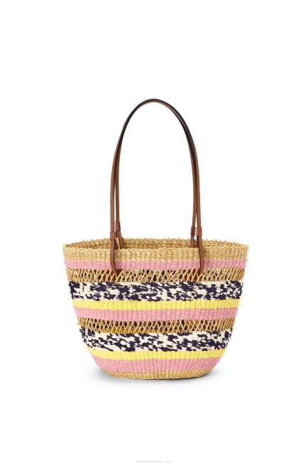 Natural/Pink Tulip Basket Tote in elephant grass and calfskin Loewe 84PR94 Women