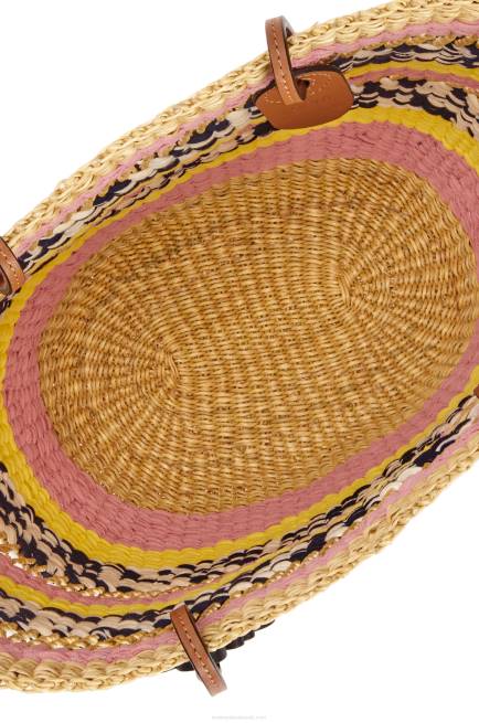 Natural/Pink Tulip Basket Tote in elephant grass and calfskin Loewe 84PR94 Women
