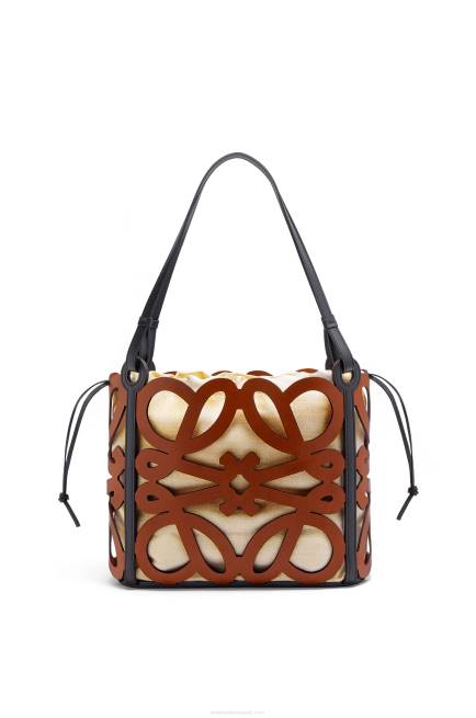 Tan Small Anagram cut-out tote in calfskin Loewe 84PR125 Women