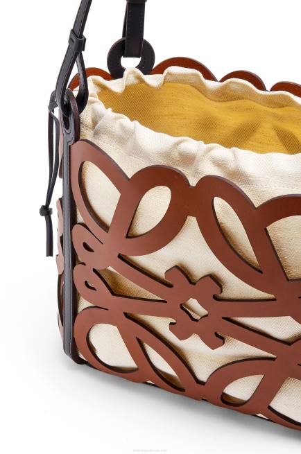 Tan Small Anagram cut-out tote in calfskin Loewe 84PR125 Women