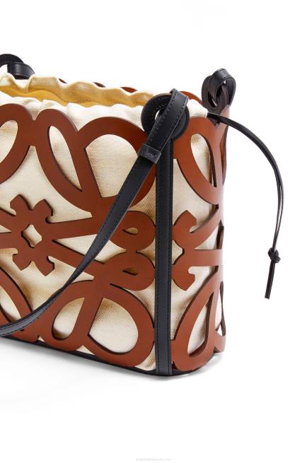Tan Small Anagram cut-out tote in calfskin Loewe 84PR125 Women