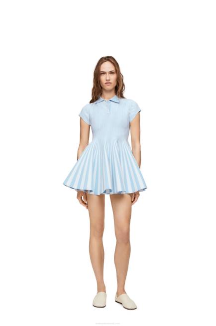 Baby Blue/White Striped mini dress in viscose blend knit Loewe 84PR1081 Women