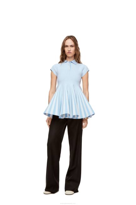 Baby Blue/White Striped mini dress in viscose blend knit Loewe 84PR1081 Women