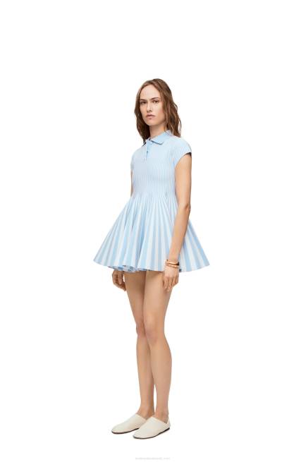Baby Blue/White Striped mini dress in viscose blend knit Loewe 84PR1081 Women