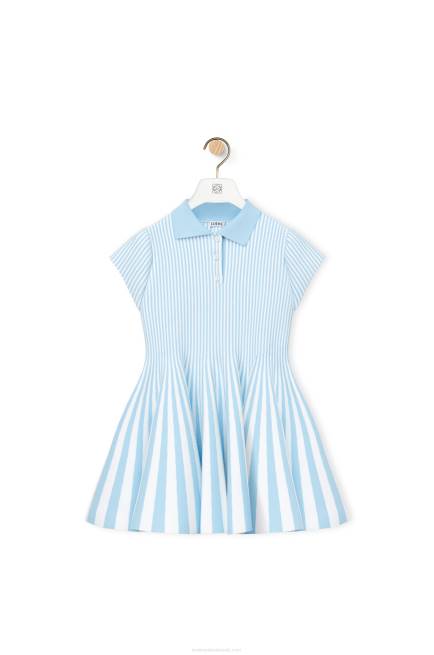 Baby Blue/White Striped mini dress in viscose blend knit Loewe 84PR1081 Women