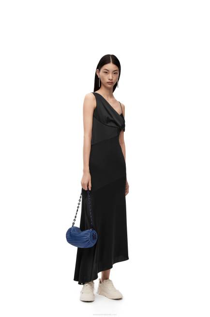 Black Asymmetric dress in satin and crepe Loewe 84PR1098 Women