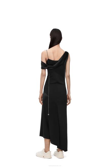 Black Asymmetric dress in satin and crepe Loewe 84PR1098 Women