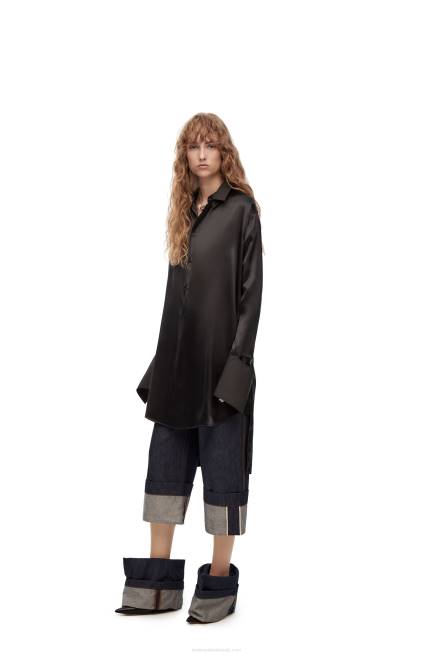 Black Deconstructed shirt dress in silk Loewe 84PR1099 Women