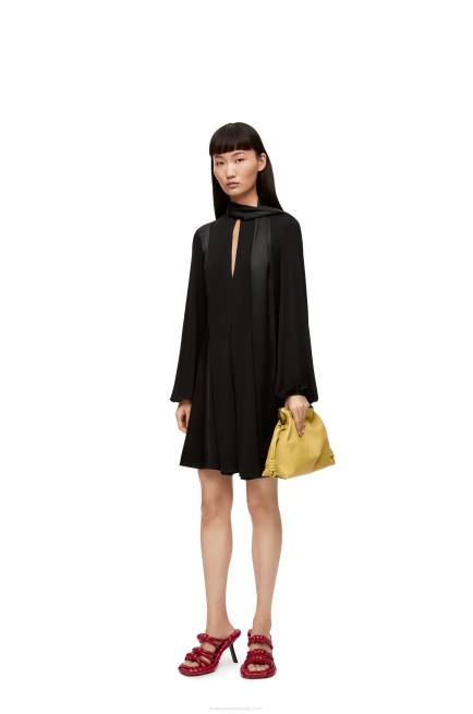 Black Lavalliere dress in crepe jersey and crepe satin Loewe 84PR1062 Women