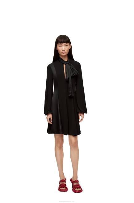 Black Lavalliere dress in crepe jersey and crepe satin Loewe 84PR1062 Women