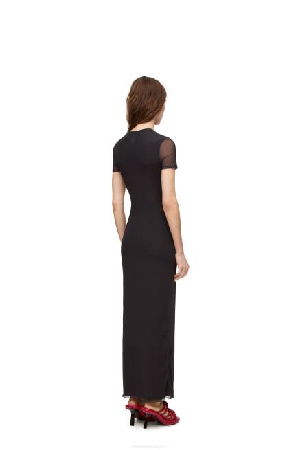 Black/Red Anthurium dress in semi sheer mesh Loewe 84PR1066 Women