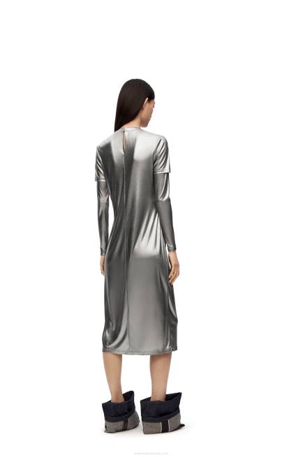 Black/Silver Draped dress in laminated jersey Loewe 84PR1092 Women