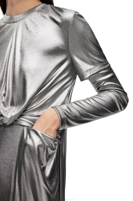 Black/Silver Draped dress in laminated jersey Loewe 84PR1092 Women