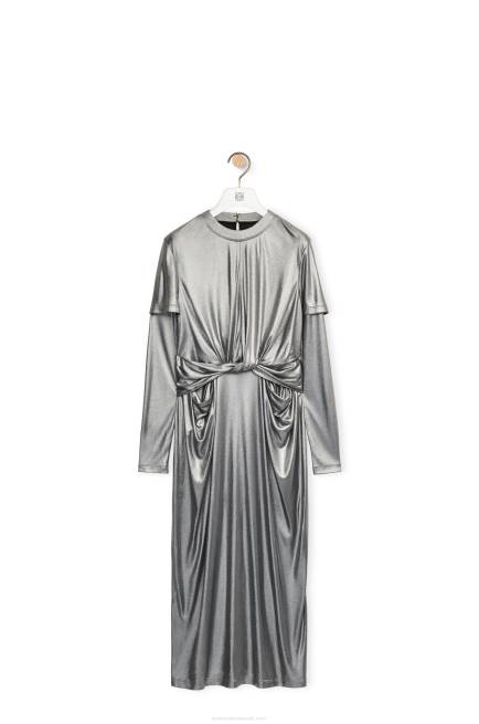 Black/Silver Draped dress in laminated jersey Loewe 84PR1092 Women