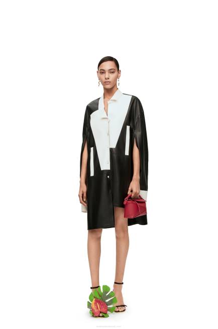 Black/White Asymmetric shirt dress in nappa lambskin Loewe 84PR1078 Women