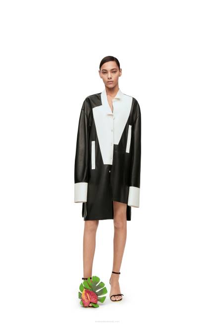 Black/White Asymmetric shirt dress in nappa lambskin Loewe 84PR1078 Women