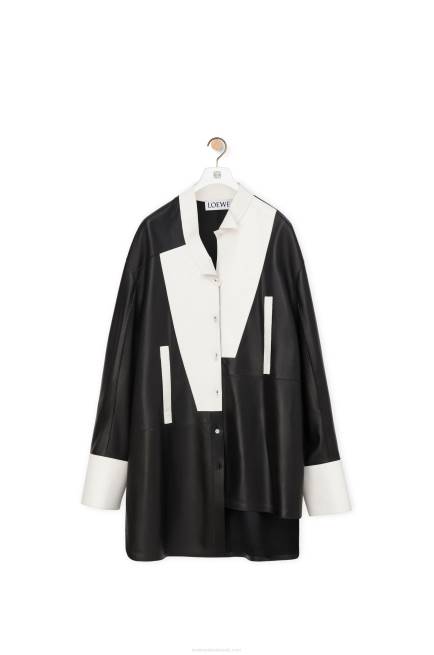 Black/White Asymmetric shirt dress in nappa lambskin Loewe 84PR1078 Women