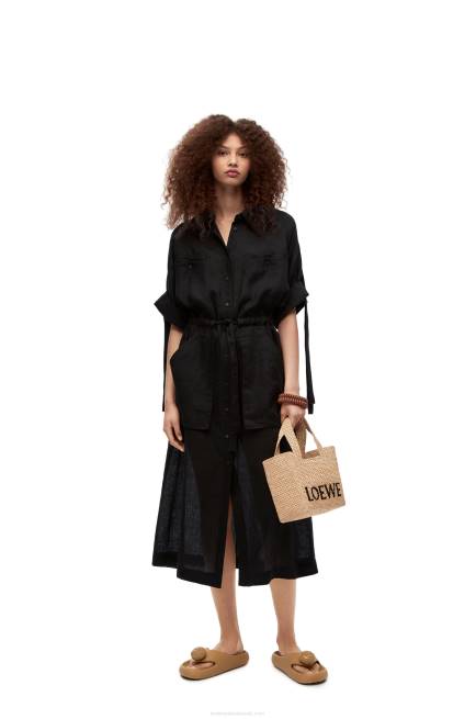 Black Workwear midi dress in linen Loewe 84PR1059 Women