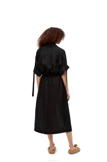 Black Workwear midi dress in linen Loewe 84PR1059 Women