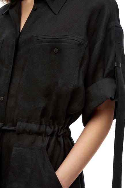 Black Workwear midi dress in linen Loewe 84PR1059 Women