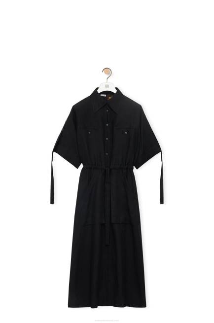 Black Workwear midi dress in linen Loewe 84PR1059 Women