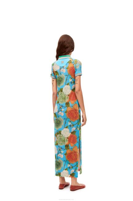 Blue/Multicolor Roses polo dress in mesh Loewe 84PR1042 Women