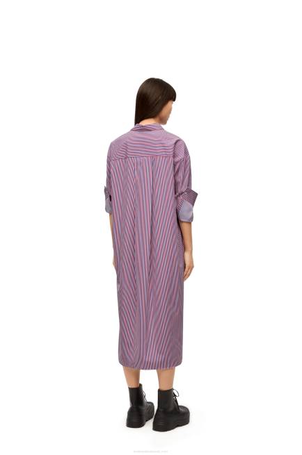 Blue/Red Turn-up shirt dress in striped cotton Loewe 84PR1035 Women