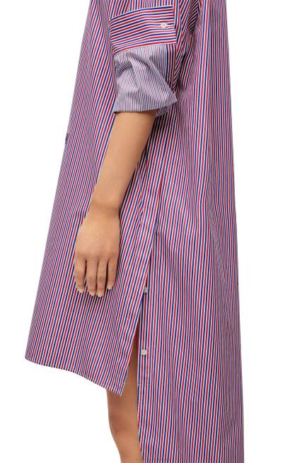 Blue/Red Turn-up shirt dress in striped cotton Loewe 84PR1035 Women